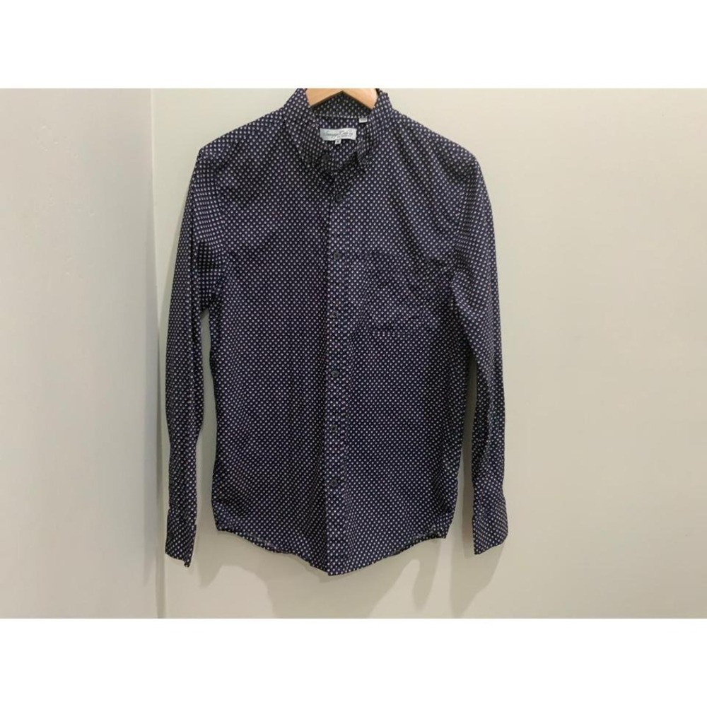 Sovereign Code Mens Navy Blue Geometric Micro Print Cotton Button Down Shirt S
